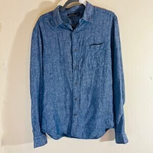 Nautica Men’s 100% Linen Shirt Blue Medium Button Up Long Sleeve Coastal Beach